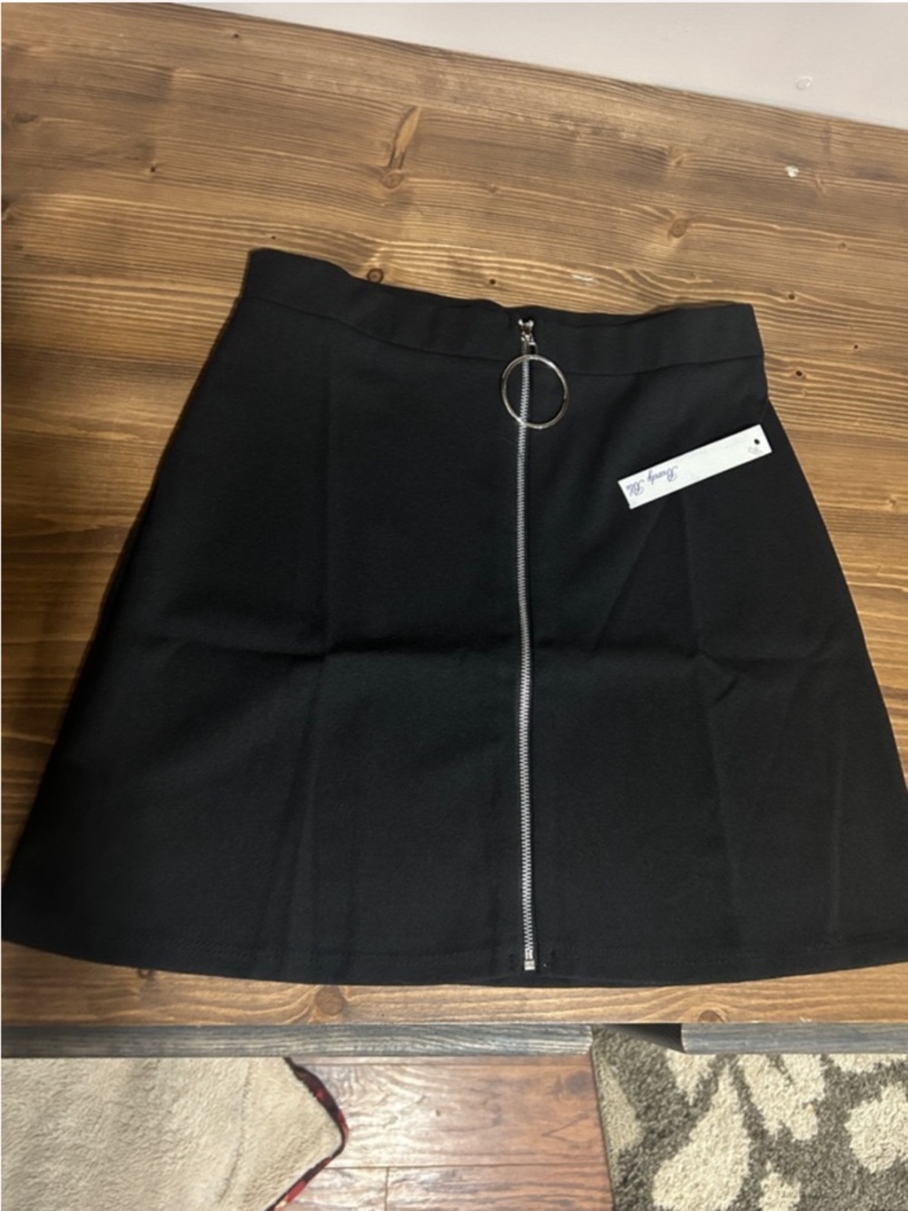 Hot Gal Black Mini Skirt with Silver O-Ring Front Zip